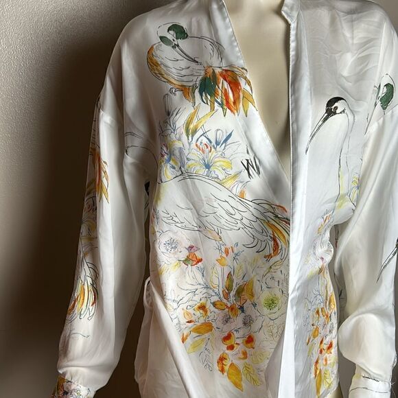 Women’s long sleeve silky ZARA blouse shirt top wrap size small Art to wear - Picture 6 of 9
